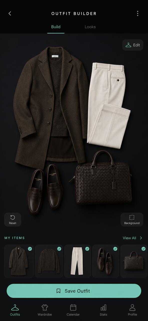 Outfit builder screen in Wardrobe